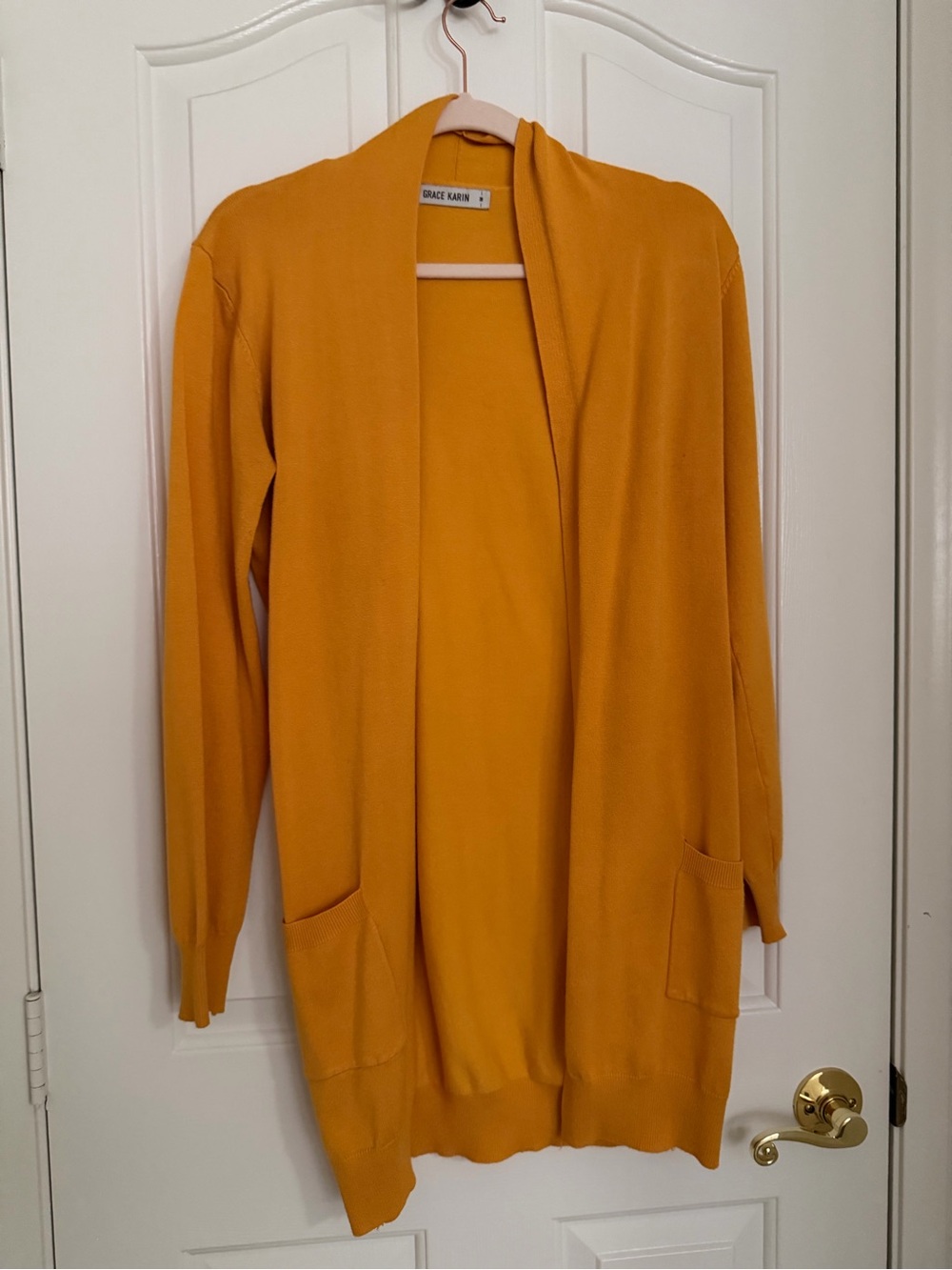 Grace Karin Open-Front Mustard Yellow Cardigan with Pockets